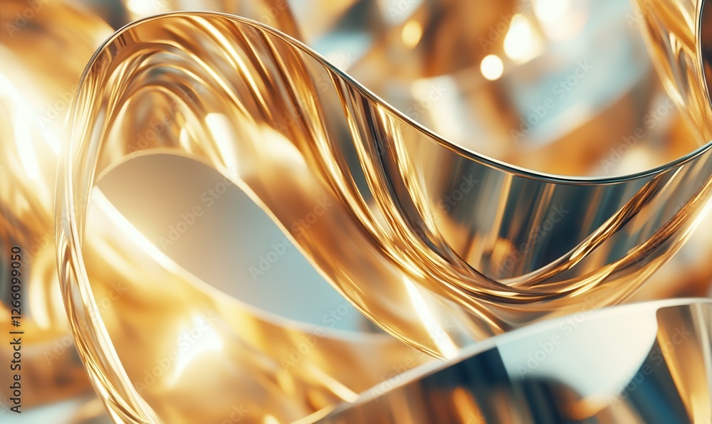 Aufkleber abstract composition of swirling metallic ribbons, soft glowing reflections adding depth, futuristic
