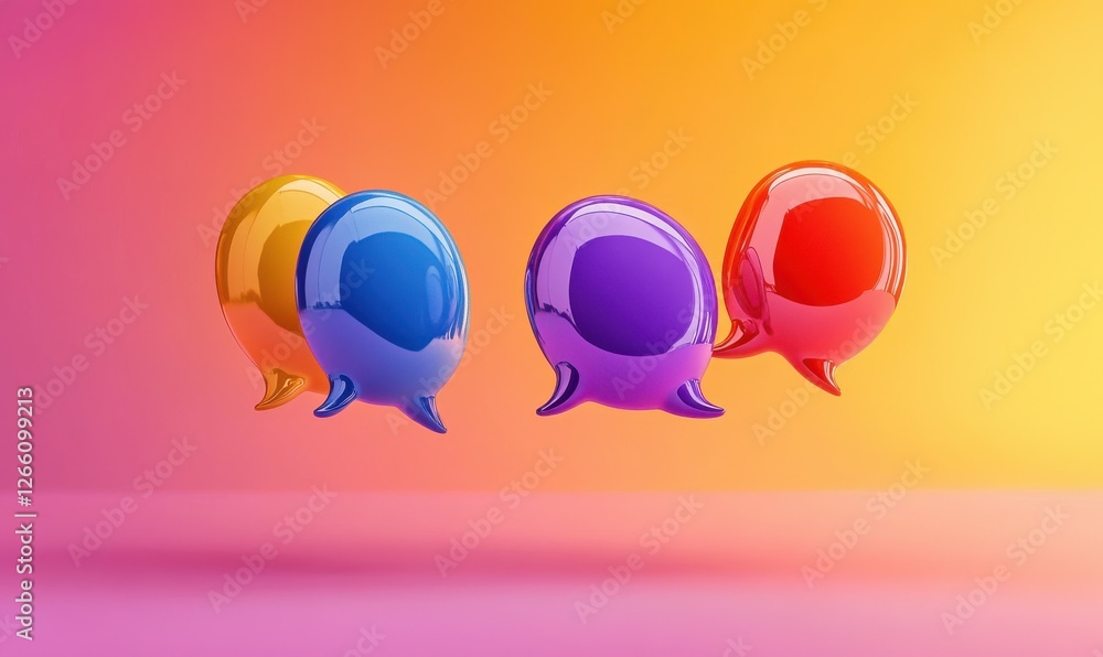 Poster abstract digital art of colorful speech bubbles floating in a gradient background, symbolizing onlin