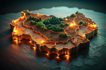 Obraz premium Stunning 3D Render of Bulgaria's Soil Map - High-Resolution Low-Light Imagery