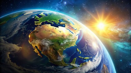 Obraz premium Stunning Earth Daytime View from Space: 3D Rendered Planet with Copy Space