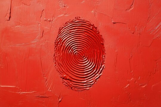 Red textured surface features an intricate circular fingerprint impression