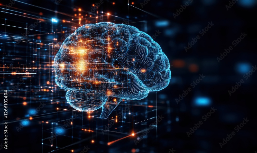 Poster blockchain technology, big data, neural network blocks, artificial intelligence training. hi-tech ba