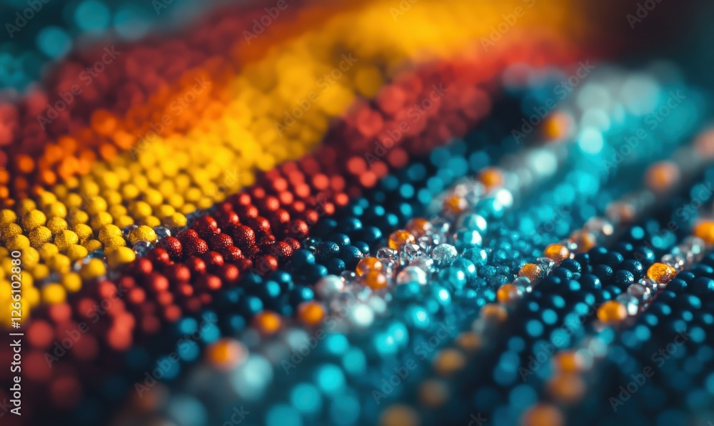 Aufkleber abstract macro shot of colorful beads arranged neatly on a soft surface, soft lighting enhancing the