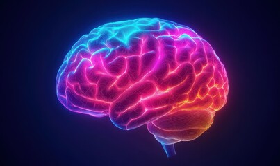 Abstract illustration of a glowing brain network, soft neon light enhancing the intricate neural pathways, clean and futuristic, sharp and detailed