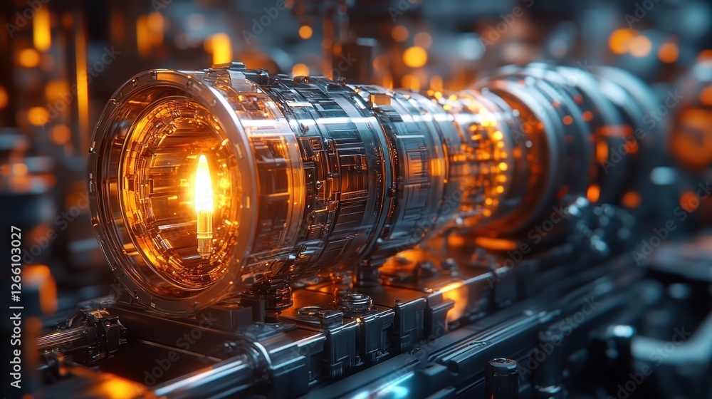 Poster futuristic engine component in complex machine assembly