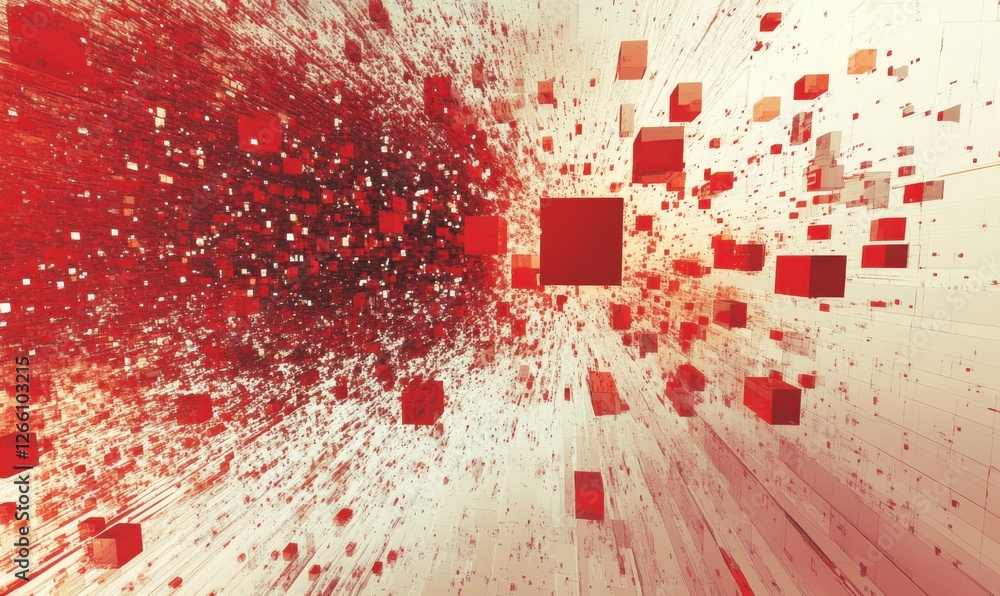 Fototapete chaotic particles in an abstract 3d rendering. flying cubes in a void. dynamic structure. futuristic