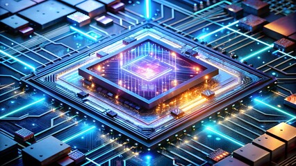 Obraz premium Futuristic Central Processing Unit (CPU) with Glowing Circuits