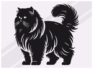Black Persian Cat Silhouette for Pet Art Feline Logos and Graphic Designs