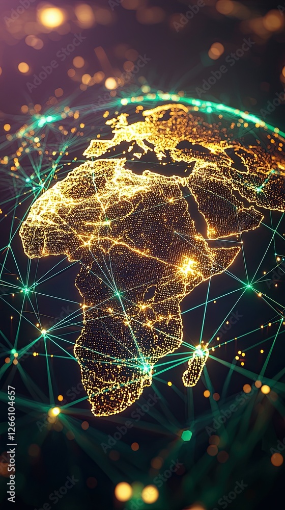 Aufkleber digital representation of africa showcasing network connections and data flow against a vibrant back