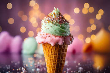 Beautiful tasty patel colored ice-cream cone