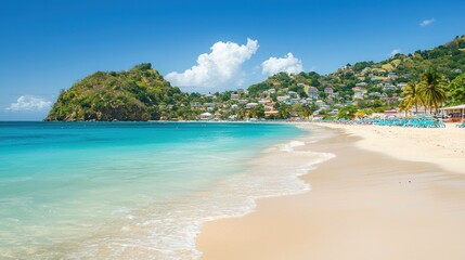 Caribbean Beach Scene, Tourists Relax, Sunny Day, Vacation