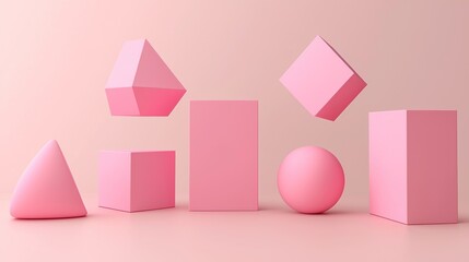 Pink Geometric Shapes on Pastel Background