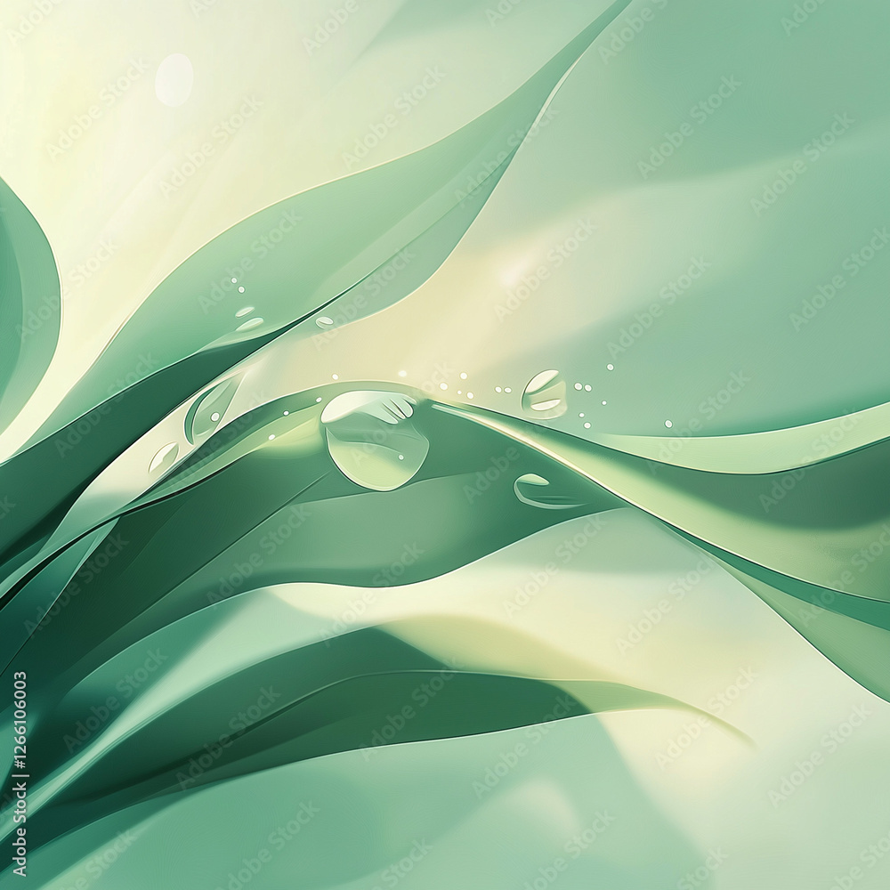 Poster delicate dew drop on green leaf with soft light and blurred natural background generative ai