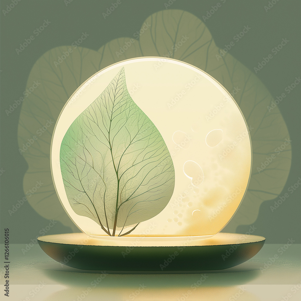 Poster delicate dew drop on green leaf with soft light and blurred natural background generative ai