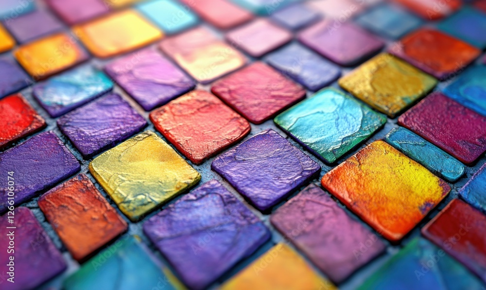 Poster artistic macro shot of a colorful mosaic tile pattern, highlighting intricate geometric shapes and v