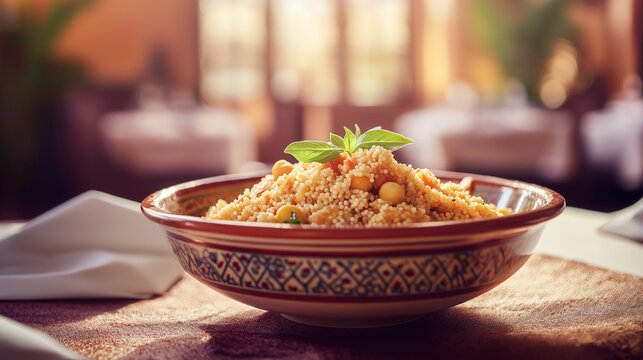 Couscous Served on a Ceramic Bowl