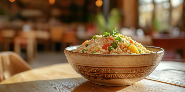 Couscous Served on a Ceramic Bowl