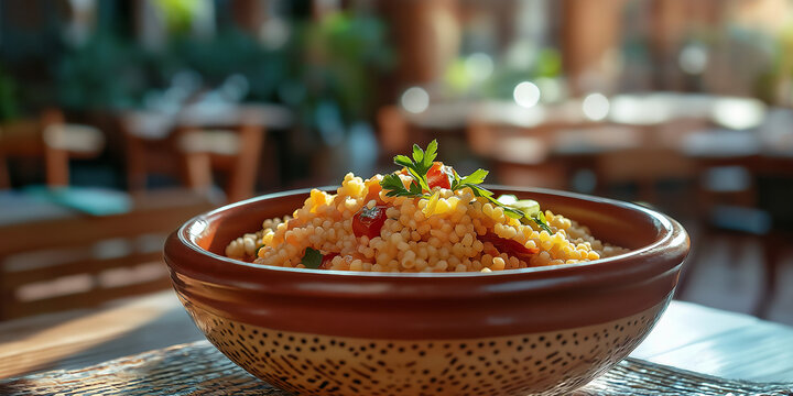 Couscous Served on a Ceramic Bowl