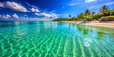 Obraz premium Sunny Beach Scene: Crystal Clear Water Gently Lapping Shore
