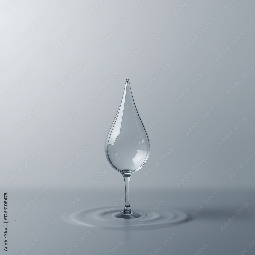 Poster solitary water drop suspended in mid-air with gradient shadow on white background generative ai