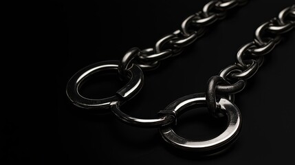 Obraz premium Close-up of thick black chains lying on a dark background, symbolizing strength, bondage, or security. 