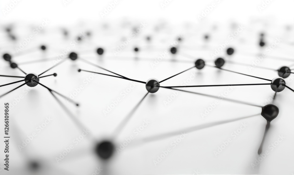 Poster a network of black interconnected nodes on a white surface, representing a simplified model of a dig
