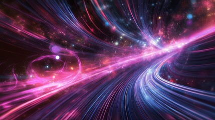 Obraz premium A bright sci-fi tunnel with motion blur creates the effect of traveling at high speed through space. 