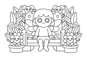 Coloring book page fairy design vector illustration