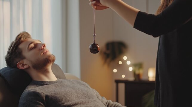 Hypnotherapy session with a therapist guiding a man into relaxation