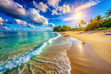 Obraz premium Surreal Beach Paradise: Endless Sandy Shore, Azure Sky, Gentle Waves