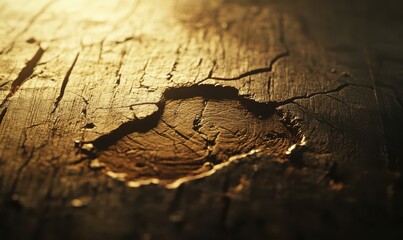 Naklejka premium Detailed wooden texture with natural grains and cracks, illuminated by warm light, highlighting its raw beauty and rustic charm