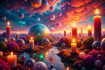 Surreal Bright Candlescape: Glowing Flames in a Dreamlike World