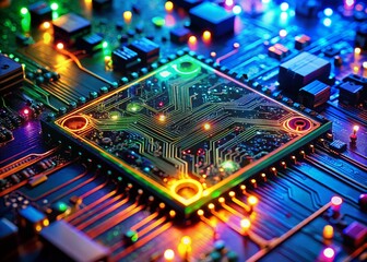 Obraz premium Surreal Close-up of Electronic Circuit Board: Abstract Tech Background