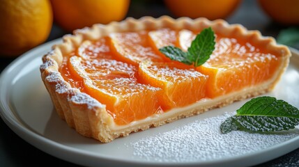 Delicious Citrus Tart on White Plate