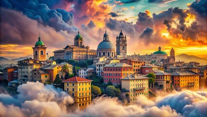 Obraz premium Surreal Dreamscape: Historic Palaces of Genoa, Italy