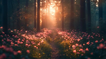 Magical forest of spring. Beautiful magical landscape