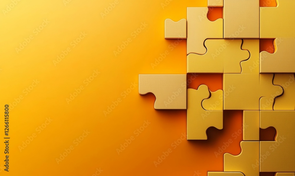 Aufkleber 3d blocks of different shapes and sizes interlock to create a wall. orange and yellow business wallp
