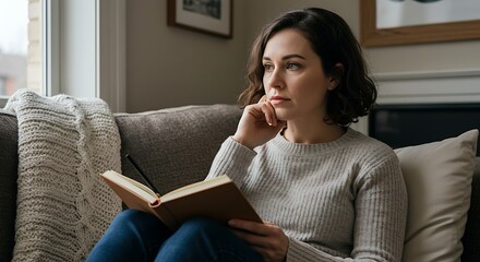 Woman Reading Book Cozy Interior Daytime Calm Scene