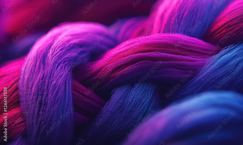 Aufkleber abstract macro shot of woven fabric threads in vibrant colors, soft lighting creating depth and text