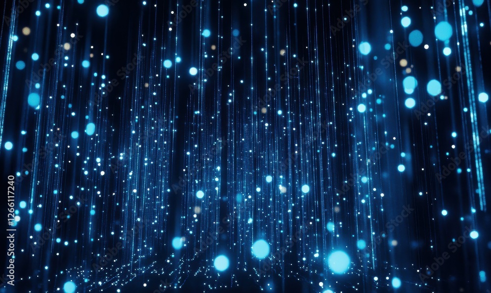 Aufkleber abstract network of luminous blue particles interconnected by glowing lines, suspended in a futurist