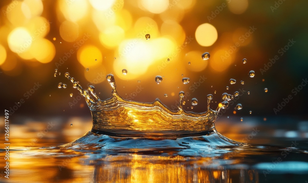 Poster abstract splash of colorful liquid frozen in mid-air, soft glowing reflections adding depth, artisti
