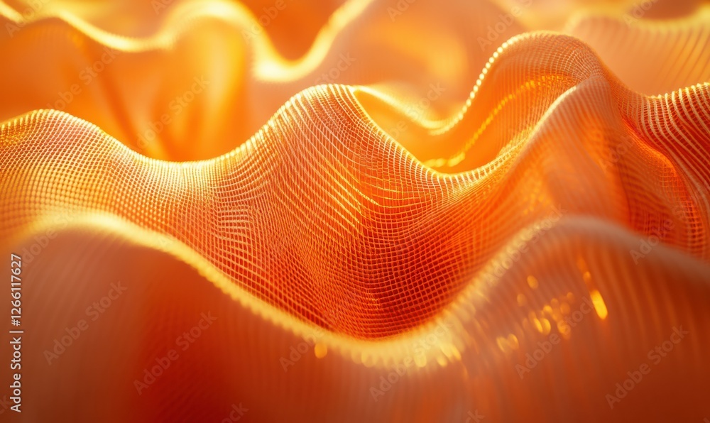 Poster vibrant orange folds of fabric illuminated by soft light, creating a mesmerizing interplay of textur