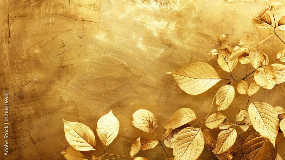 Wall mural Golden leaves gracefully arranged on a shimmering background, creating a warm and inviting atmosphere