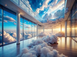 Surreal White Cloud Interior: Dreamlike Architectural Space Photography