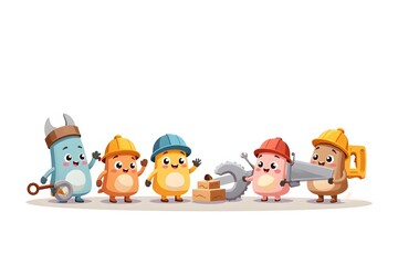 Fototapeta premium Cartoon collection of tools Cute Tools Gang