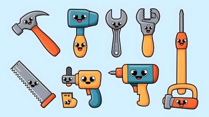 Cartoon collection of tools Cute Tools Gang