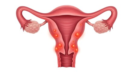 Female Reproductive System with highlighted cysts Educational medical illustration 3D render