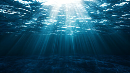 Obraz premium Underwater view of the ocean floor with sunlight filtering through, creating an abstract background for design use