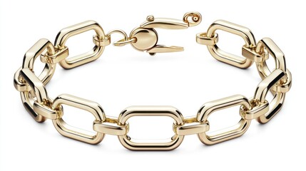 Gold rectangular link bracelet, studio shot, white background