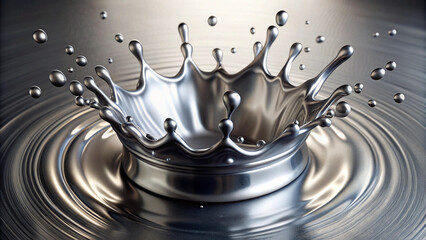 Generative ai. a silver crown in the middle of a pool of water, with droplets of water surrounding it